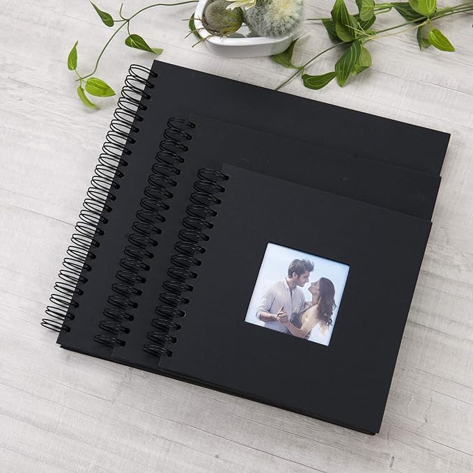 10 x 10 Inch DIY Scrapbook Photo Album with Window Design Cover 80 Pages Craft Paper Memory Book for Weeding Anniversary Travel and Baby (Black)