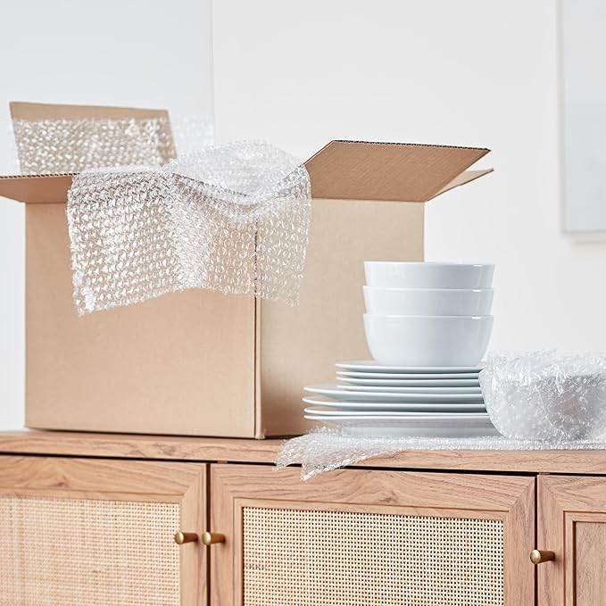 Amazon Basics Bubble Cushioning Wrap Packing Material for Fragile Items, Perforated, 12 inch x 175 ft Long Roll, Small 3/16", Clear