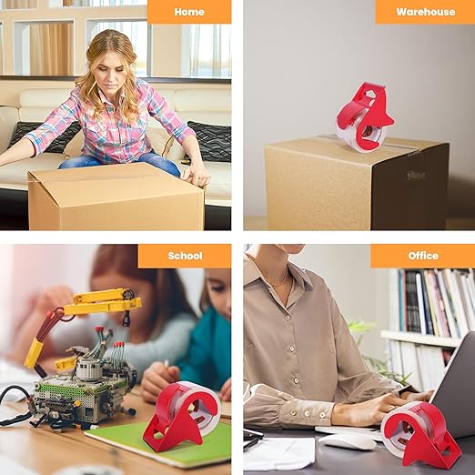 TAPEBEAR No Noise Packing Tape with Dispenser, 2.6mil Thick, 1.88" x 22yd Super Clear Packaging Tape for Book Binding, Carton Sealing, Moving, Shipping, 6 Rolls Tape with 6 Free Dispenser