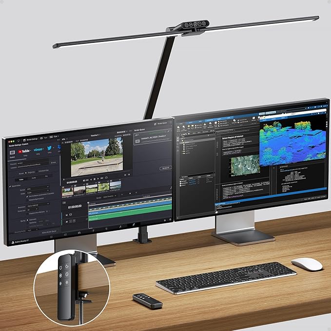 TROND LED Desk Lamp with Clamp, 29.55'' Tall Desk Light with Remote, 1500LM Bright Table Lamp, Swing Arm Clip on Light, Eye-Caring, Touch Control Dimmable for Home Office Monitor Reading Study Task