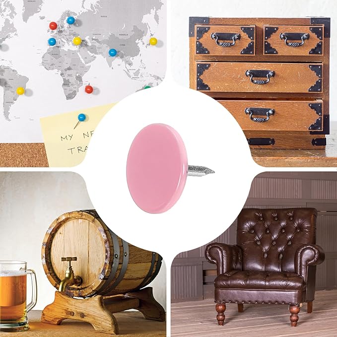 uxcell 60Pcs Upholstery Tacks, 11mmx10mm Flat Head Thumb Tack Decorative Furniture Nails Push Pins for Furniture Sofa Headboards, Pink