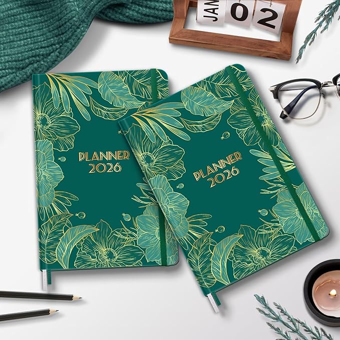 2026 Planner, 12 Month Weekly and Monthly Calendar 2026, Hardcover Daily Agenda Planners from Jan. to Dec, Habit Tracker Journal with Ribbon Bookmark 5.75" x 8.4"(Peacock Green)