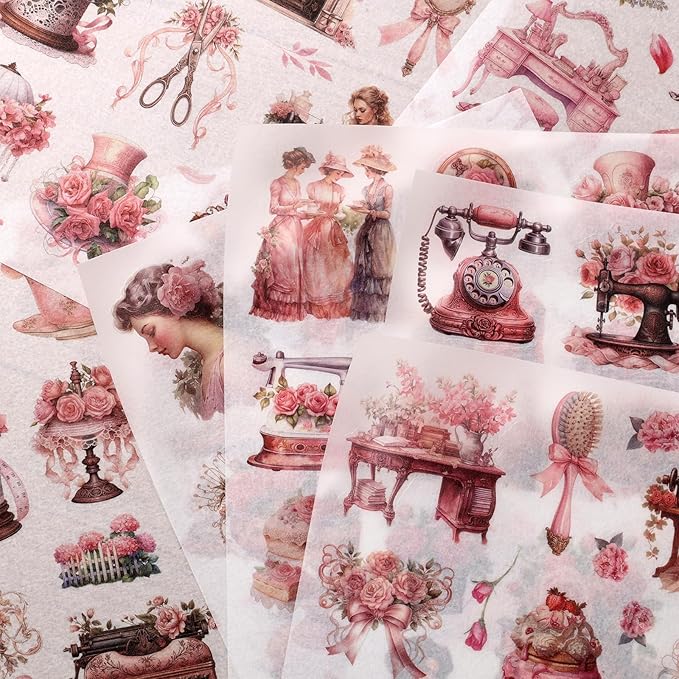 Vintage Ephemera Sticker 24 Sheets precut 300 washi Stickers Paper People Journal Stickers for Adults Junk journaling Sticker Book Scrapbooking Supplies