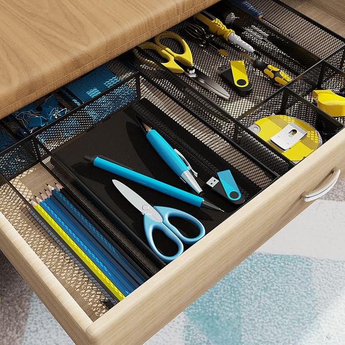 Desk Drawer Organizer, Office Desk Organizer Tray with 5 Dividers, Pen Pencil Drawer Organizer for Office Supplies, Desktop, Bathroom, Kitchen, Makeup, Vanity