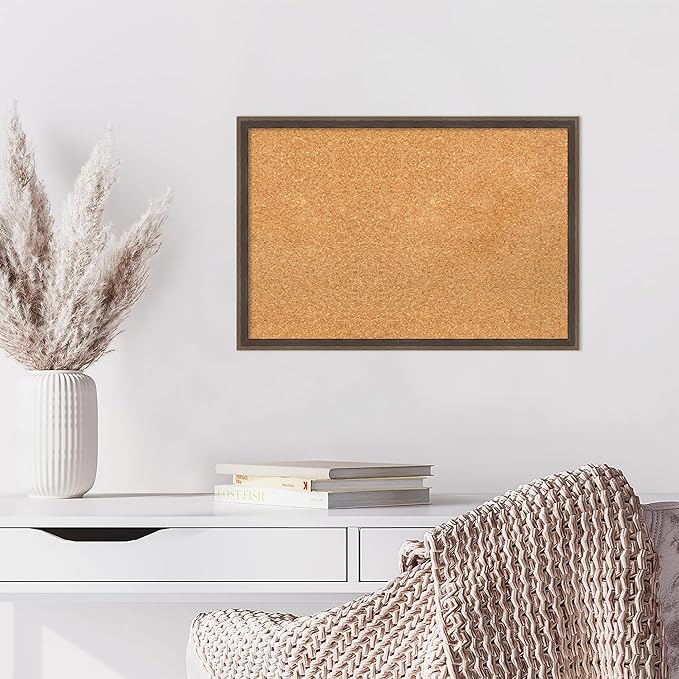 Amanti Art Natural Cork Board for Wall, 17x25 Vision Board with Brown Wood Frame, Medium Corkboard Office Decor for Home Organization, Modern Contemporary Corkboard Pinboard to display items for home