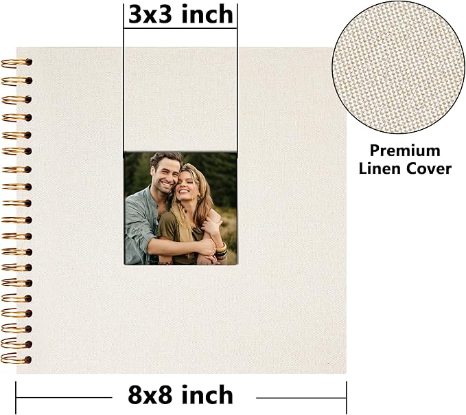 Vienrose 8x8 Inch Scrapbook DIY Small Hardcover Kraft White Pages Scrapbook Photo Album Linen Cover Scrap Book Photo Albums Scrapbooking Supplies Kit for Couple Family Wedding Travel