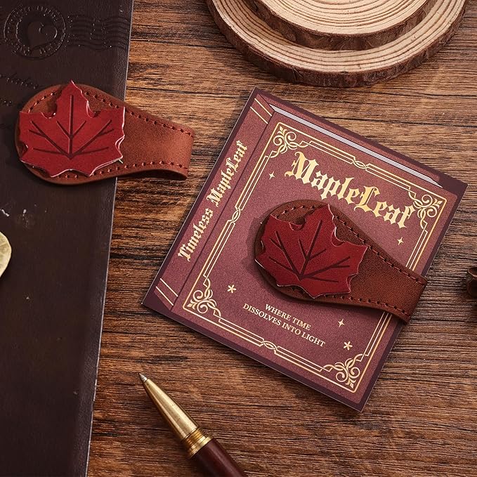 2PCS Vintage Magnetic Leather Bookmark, Leather Magnetic Bookmarks for Women, Magnetic PU Bookmarks Clip Book Accessories, Ginkgo & Maple Leaf