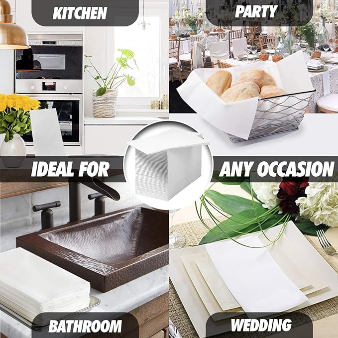 400 Paper Towels Cloth-Like Hand Tissue Paper Napkins, Disposable Hand Towels for Bathroom Guests, Disposable Face Towel for Guest, Washcloths or Dinner Napkin, Made in USA, White