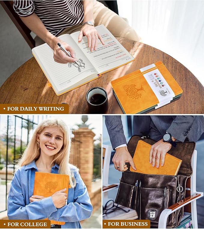 B5 Lined Journal Notebook - 365 Page Large Leather Journals for Writing Women Men,Hardcover Notebook with 100Gsm Thick Pages,Daily Diary for Travel, Work,School,College Ruled (7.6" x 10.3")