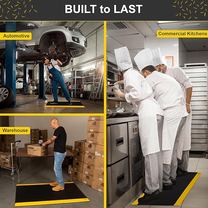 Vergo Industrial 15/16” Extra Thick Anti Fatigue Mat - Heavy Duty Commercial Grade Diamond Plate Ergonomic Standing, Non-Slip Black with Yellow Anti Fatigue Floor Mat for Work, Shop (1-Pack 2' x 3')