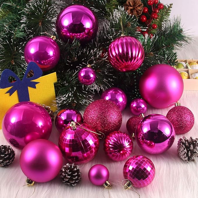 Fuchsia 1.6" Small Christmas Balls Christmas Tree Decoration Ornaments Shatterproof Hanging Balls for Birthday Halloween Holiday Wedding Decorations Set of 12pcs