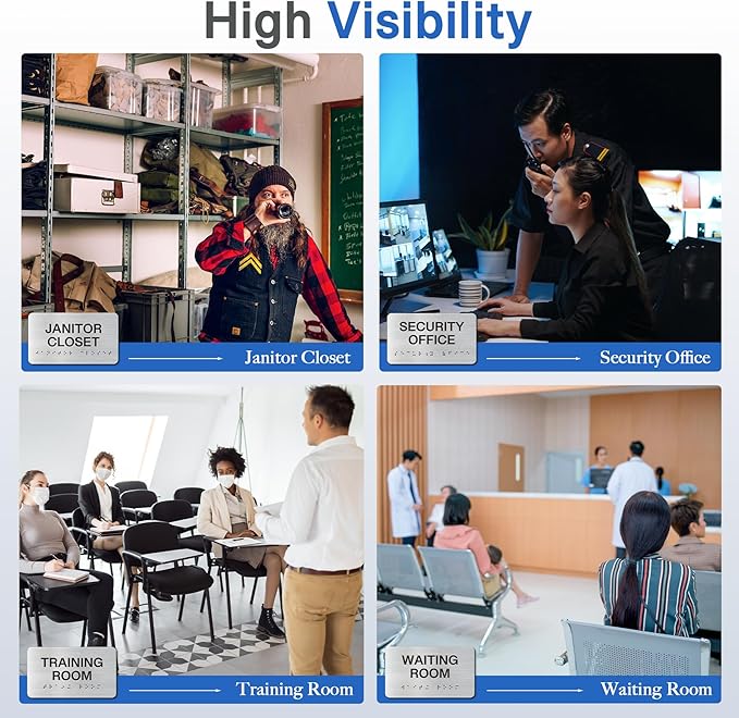 SUPPLY ROOM Signs with Raised Text & Grade 2 Braille, Brushed Aluminum/Silver Finish Easy Install with Double-Sided Tape, ADA Compliant Office Door Sign