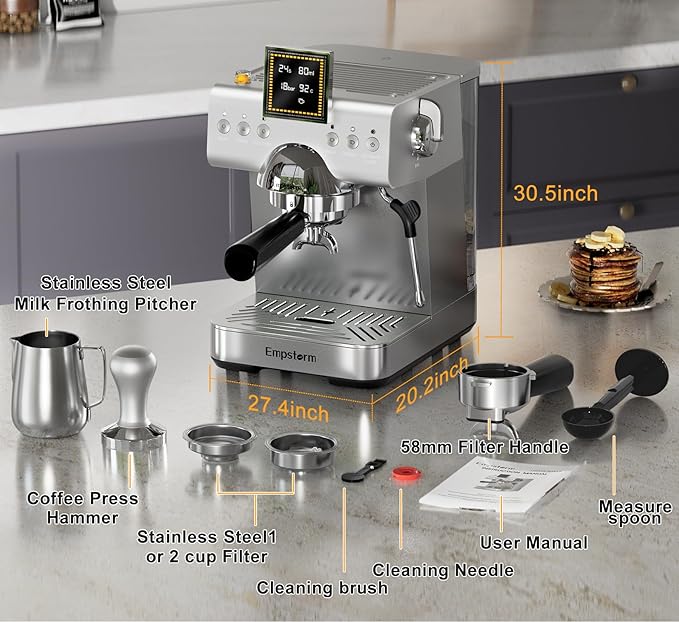 Espresso Machine 20 Bar with Steam Milk Frother, Stainless Steel Espresso maker with LED Display | Cold Brew & Hot Coffee Maker, Professional Cappuccino Expresso Machine for Home and Office