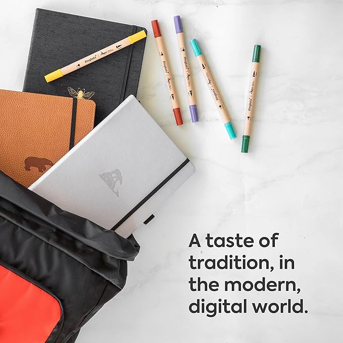 Dingbats* Earth Dotted Writing Journal Notebook A5 - Vegan Leather Hardcover - Ideal for Work, Travel - Pocket, Elastic Closure & Bookmark