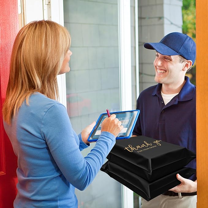 JinRuiKJ Thank You Poly Mailer 10x13 Inch 25 PCS, Shipping Bags for Clothing, Packaging Bags for Small Business, Strong Adhensive, Waterproof and Tear-Resistant Mailing Envelopes, Black