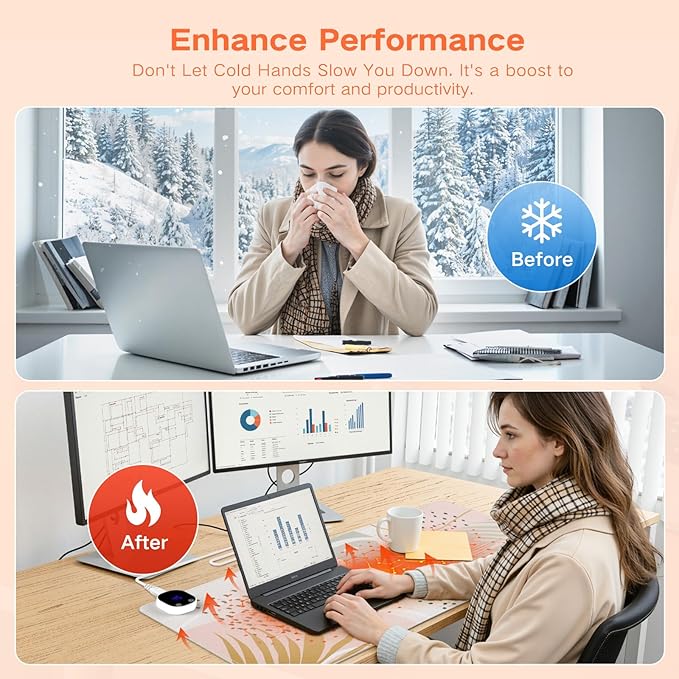 iCasso Heated Mouse Pad, XL Big Desk Pad with 4 Heating Levels & 4 Auto Shut-Off Levels for Computer Keyboard, 31.5" x 13" Large Safe Desk Mat Hand Warmer for Home Office Work (Morandi)