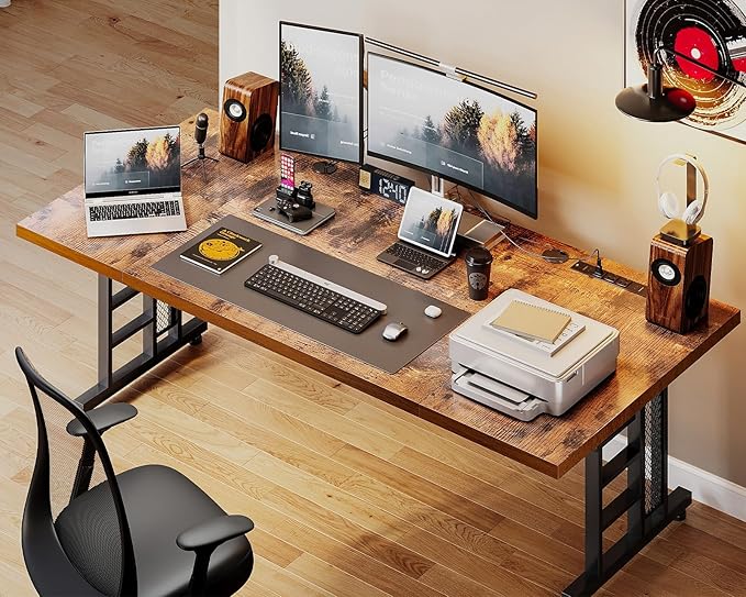 Coleshome 71 Inch Executive Desk with USB Ports, Large Computer Desk with Extra Thick, Long Mordern Office Desk, Workstation Business Furniture for Home Office, Vintage