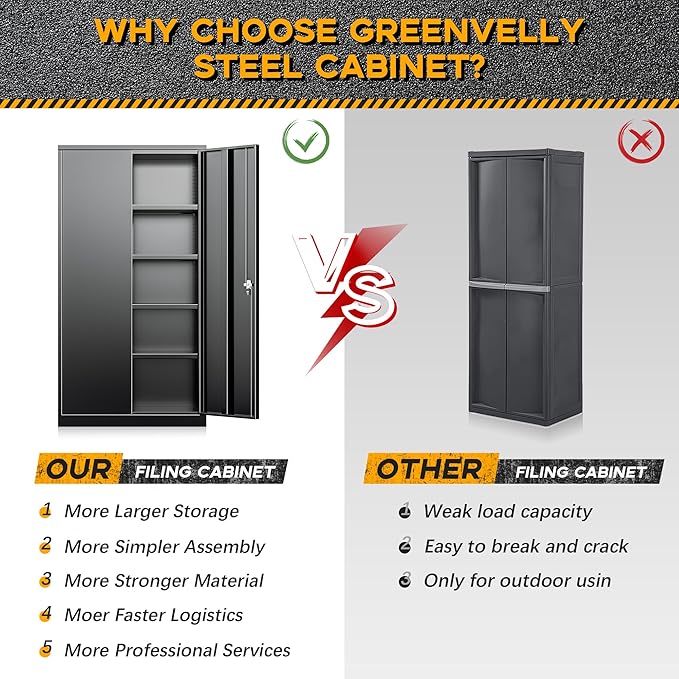 INTERGREAT Garage Storage Cabinets with Lock,72" H Metal Storage Cabinet with Doors and Adjustable Shelves, Steel Tool Cabinet for Garage, Office, Warehouse, School, Black