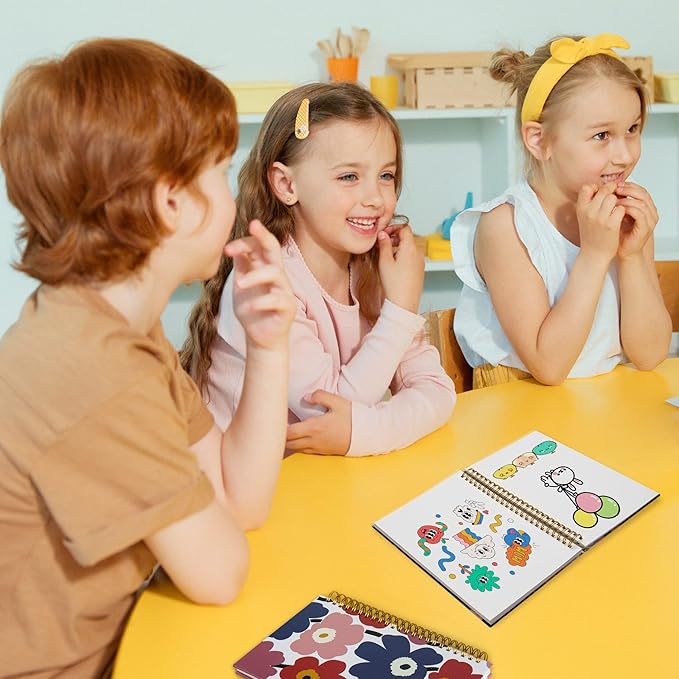 Blank Spiral Notebook Bulk, A5 Flower Unlined Journals, 100GSM Thick Paper Travel Journal Set, Hard Cover, Plain Wirebound Draw Sketchbook Planner, 75 Sheets per Book, 5.7x8.3 inch, 3 Pack