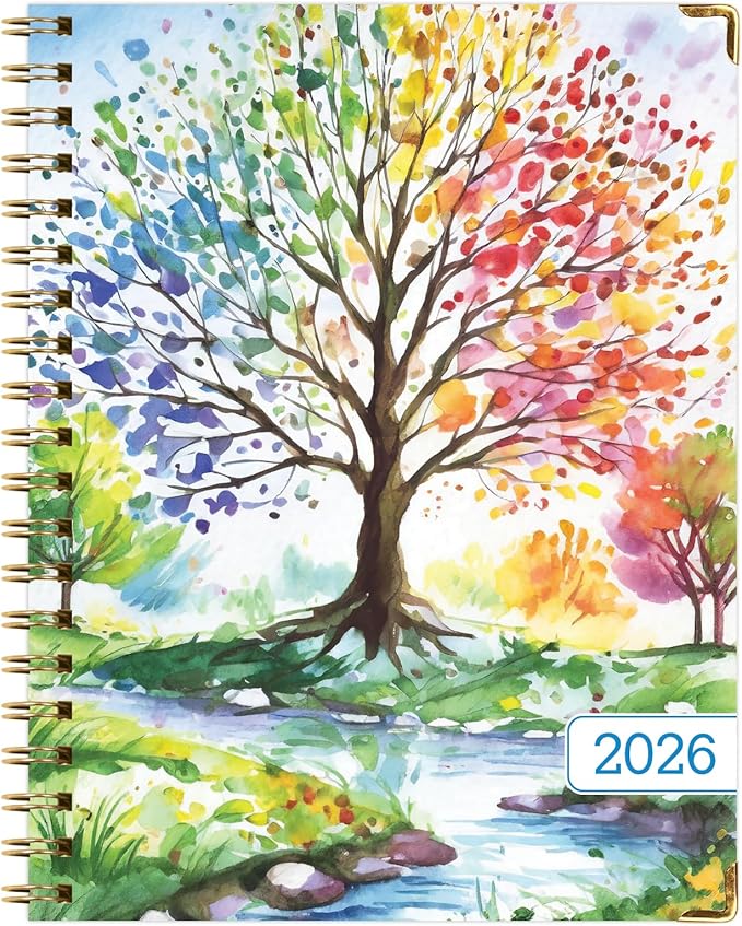 HARDCOVER 2026 Planner, 7"x9": 14 Months (November 2025 - December 2026), Daily Weekly Monthly Planner, Yearly Agenda, Bookmark, Pocket Folder and Sticky Note Set (Tree Seasons)