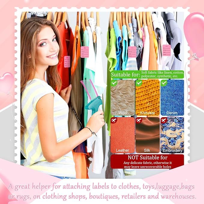 Chumia 3576 Pcs Stitch Tag Gun for Clothes, Quick Clothing Fixer, Tagging Gun with 3000 Barbs, 5 Needles and 100 Price Tags, Sewing Kit for Retail Stores, Garage Yard Sales(Pink)