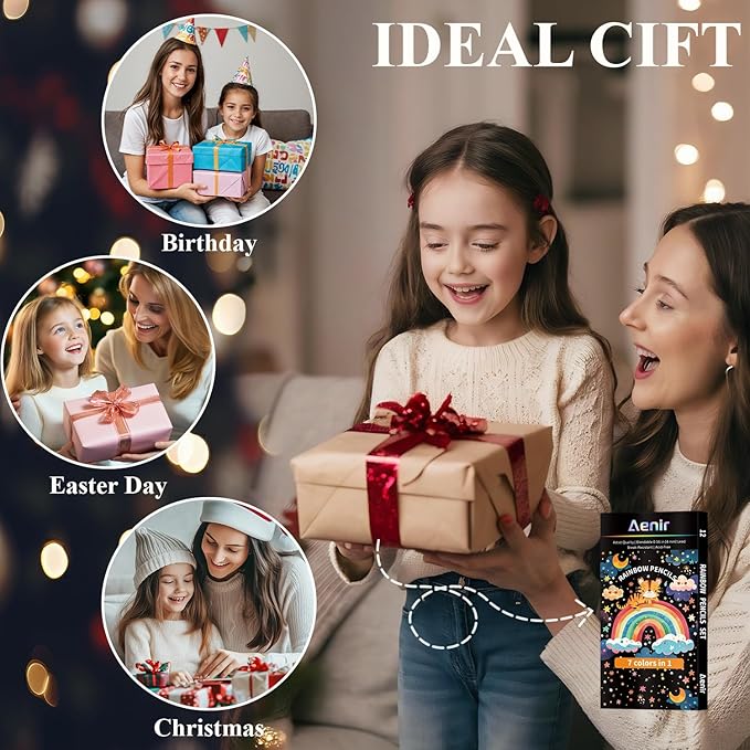 7 Color in 1 Rainbow Pencils for Kids, 12 Pack Rainbow Colored Pencil for Adult Coloring, Multicolor Pencil for Valentine’s Day, Easter Gifts, Art Supplies for Kids & Teens