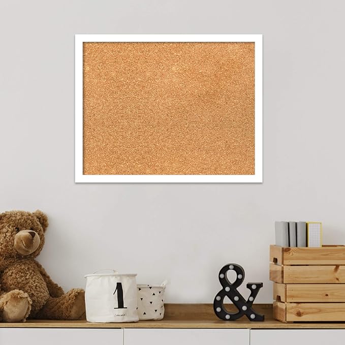 Amanti Art Natural Cork Board for Wall, 15x19 Vision Board with White Frame, Small Corkboard Office Decor for Home Organization, Modern Corkboard Pinboard to Display Items for Home Organization in