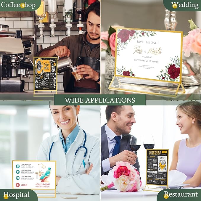 24 Pack Gold Picture Frames 4 x 6 Inch Clear Acrylic Sign Holders Double Sided Display Frames Bulk with Stand 2 mm Gold Border for Table Numbers Wedding Party (Horizontal, Vertical)