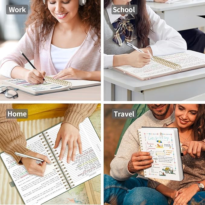 EMSHOI College Ruled Notebook, 300 Numbered Pages, B5 (7.48”x10.15”) PU Leather Hardcover, 100GSM Thick Paper – Perfect for Work, Writing, Journaling, Notes, Gray-Blue for Women & Men