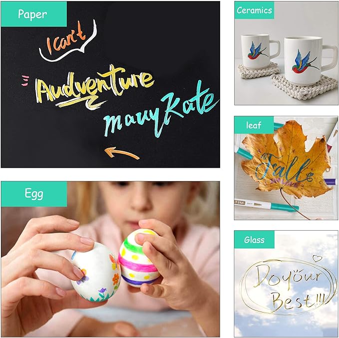 Lelix 24 Colors Metallic Marker Pens, Fine Tip Paint Pens for DIY Photo Album, Black Paper, Card Making, Rock Art Painting, Scrapbooking, Glass, Metal, Wood