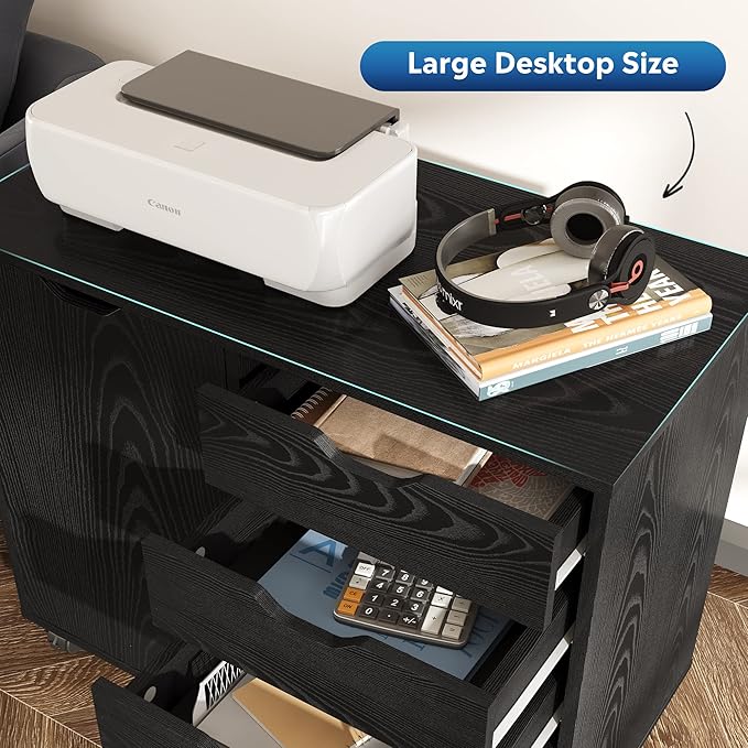 DEVAISE Mobile File Cabinet, 5-Drawer Wood Dresser Chest with Door, Printer Stand for Home Office, Black