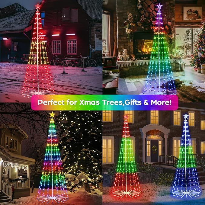 9FT Smart Christmas Tree Lights with Ball Ornaments, App & Remote Control, 316 RGB Color Changing LED Cone Tree Lights, Music Sync, Custom Light Show, Waterproof Decoration for Xmas, New Year, Parties