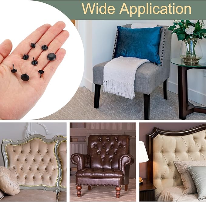 uxcell 50 Pcs Upholstery Tacks, 7 x 13mm Round Head Upholstery Nails Pins Vintage Decorative Furniture Tacks for Chairs Sofas Beds DIY Project, Black