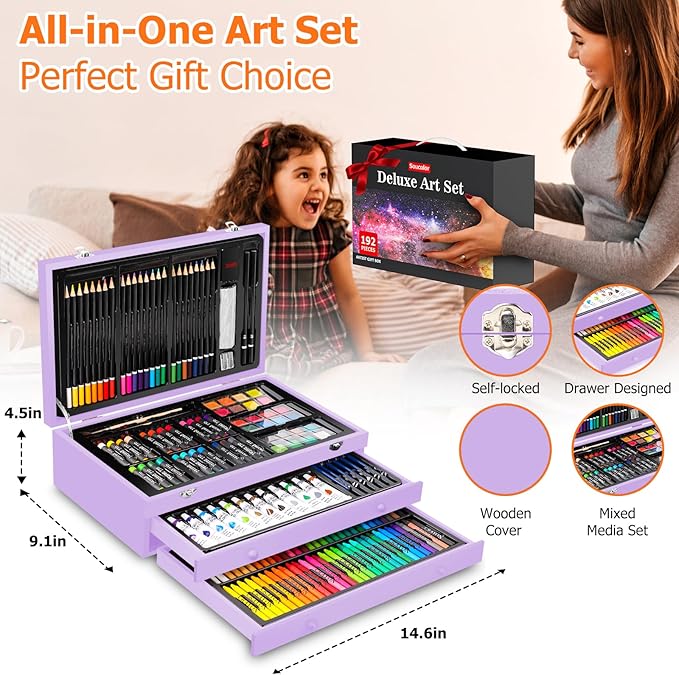 Halloween & Christmas Day Gifts for Kids, Teen Girl Girls Trendy Stuff, Stocking Stuffers for Teens, 192-Pack Drawing Painting Art Supplies with Acrylic Pad, Watercolor Pad, Sketch Book, Canvases