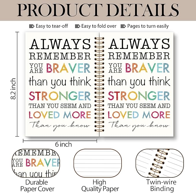 Inspirational Motivational Notebook Journal, Inspirational Gifts Spiral Notebook, You are Brave Motivational Notebooks Gifts for Women Men, Positive Gifts School Office Supplies, 6x8.2In