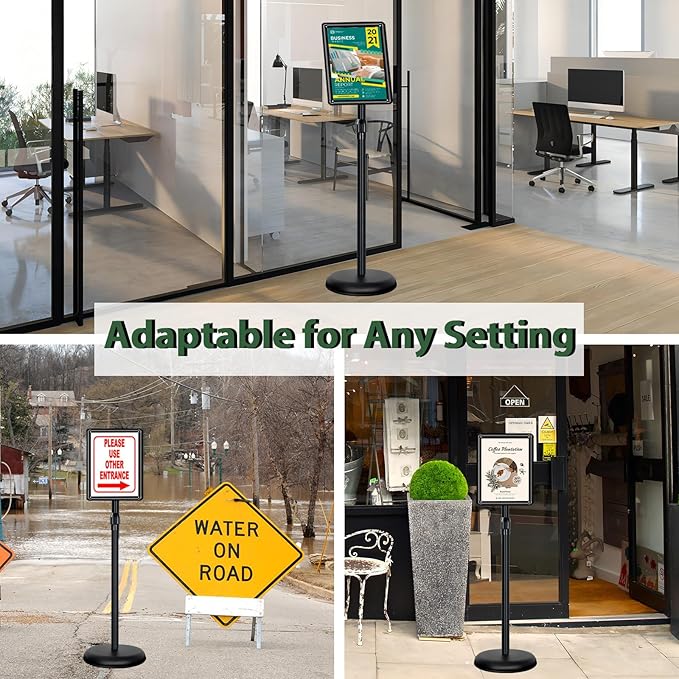 8.5x11 Poster Stand Holder Adjustable Floor Standing Sign Holder Vertical and Horizontal View Sign Display, Aluminum Snap Frame with Safety Corner (Black-8.5x11)