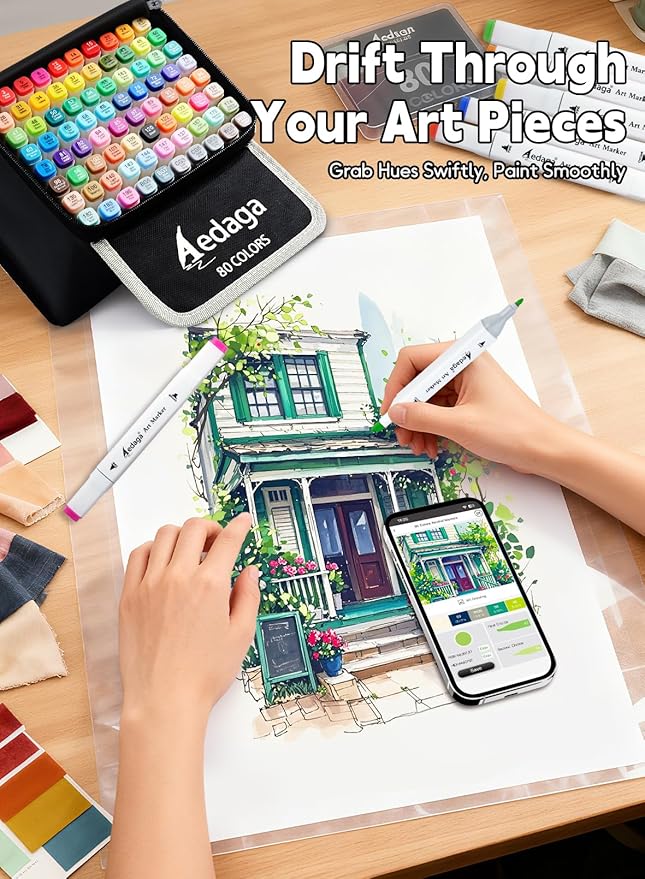 240 Colors Alcohol Markers with Free App, Dual Tip Art Marker with Kickstand Case for Artists Adults and Kids. Alcohol Based Markers for Coloring Painting Sketching and Drawing, Great Gift