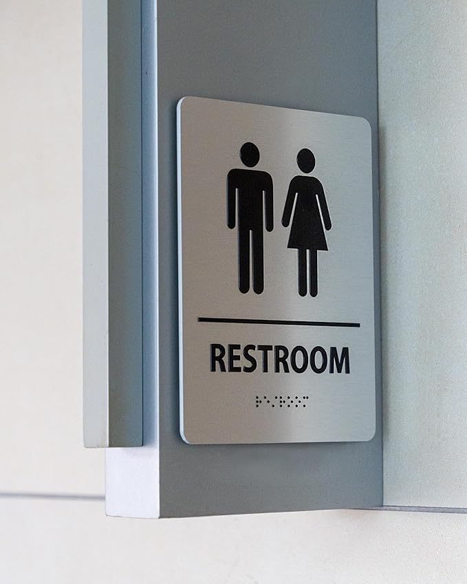 ADA-Mark Modern Restroom Sign for Business - ADA Compliant Braille Bathroom Sign with Easy Installation - 6" W x 8" H