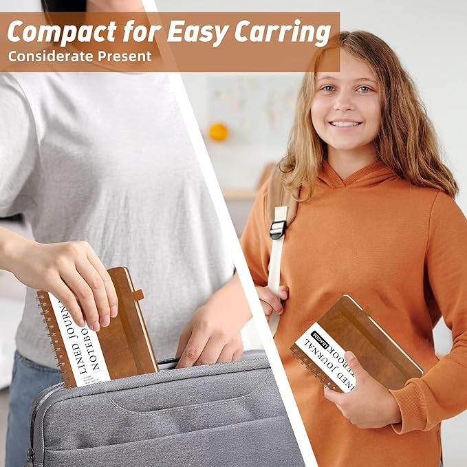 Lined Spiral Journal Notebook for Women & Men, College Ruled Hardcover Notebook for Work & Note Taking, Journals for Writing, 100 GSM, Business, School, 140 Pages, A5(5.8"x8.5") - Brown