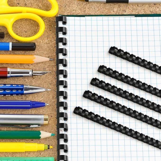 Yunsailing 150 Pack Plastic Binding Combs Plastic Binder Comb Ring 19 Ring Binding Spines Letter Size Spiral coils for Notebook Calendar(1/2 in,Black)