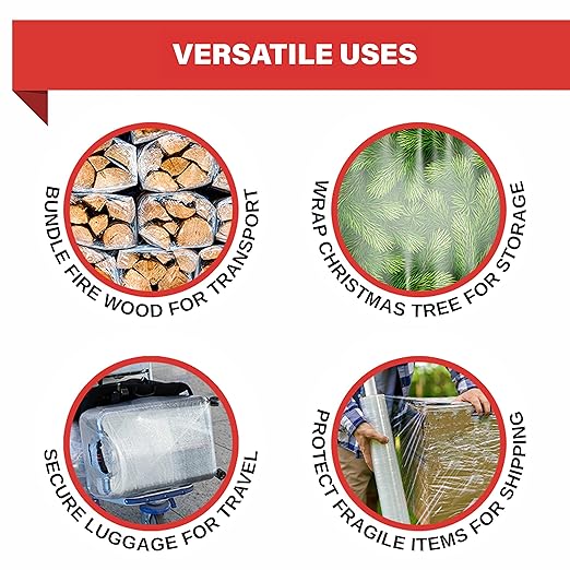 Stretch Wrap with Handle Industrial Strength 4 Pack 11" x 1000 Ft 60 Gauge Thick (15 Micron) Shrink Wrap Roll for Moving Supplies, Furniture, Pallets, Plastic Wrap for Packing, Heavy Duty Stretch Film