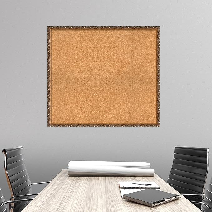 Amanti Art Natural Cork Board for Wall, 34x38 Vision Board with Bronze Frame, X-Large Corkboard Office Decor for Home Organization, Traditional Corkboard Pinboard to Display Items for Home