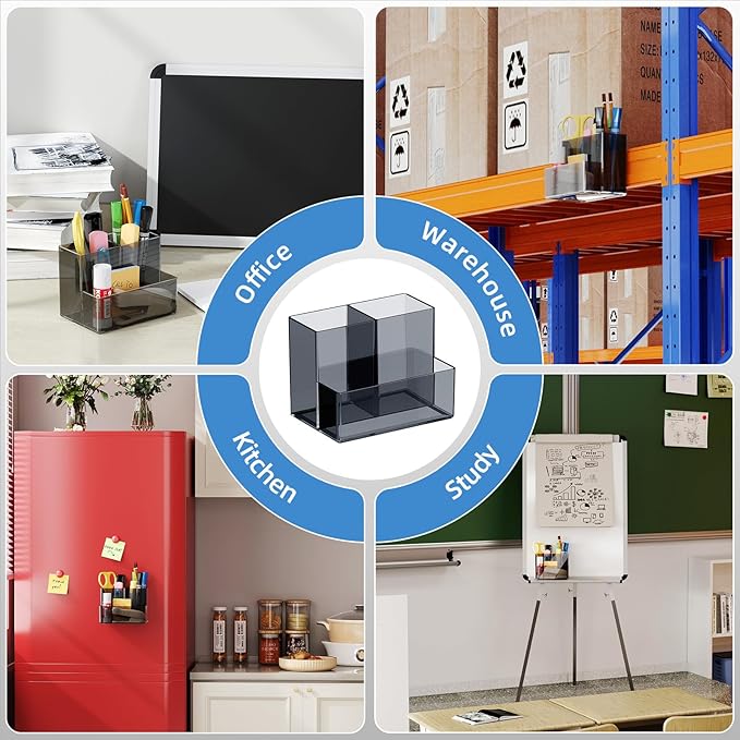 Marbrasse Acrylic Magnetic Pen Holder, Dry Erase Marker Holder, Magnetic Whiteboard Pencil Holders for Refrigerator, Locker, School and Office,Grey