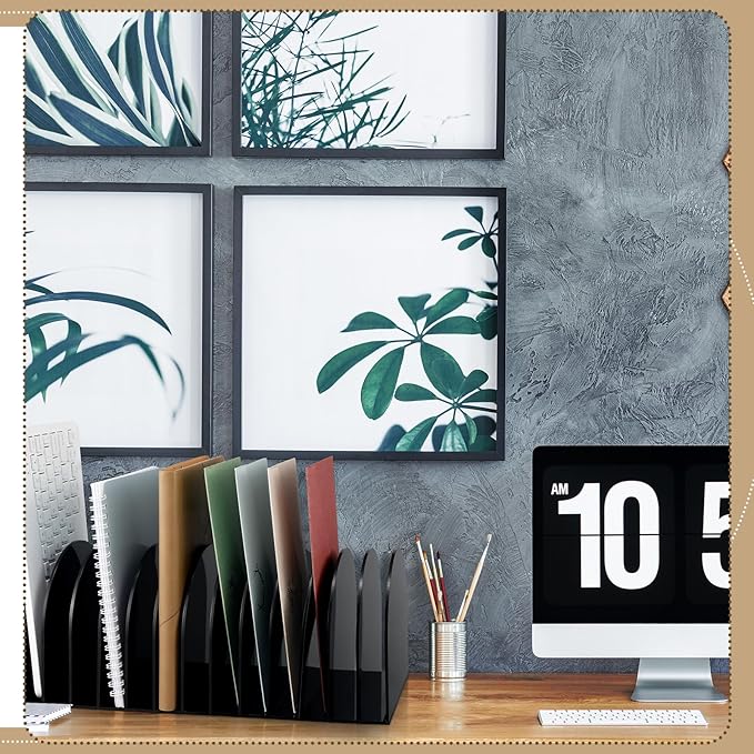 Ctosree Acrylic File Organizer for Desk Vertical 15 Compartments File Sorter Mail Organizer Desktop Countertop Folder Stand Racks for Office Home School Desk(Arch,Black)