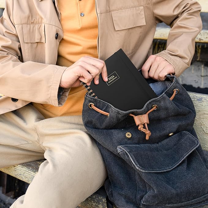 AHGXG 2026 Planner, Weekly and Monthly, Jan 2026 - Dec 2026, 12 Months, 2026 Calendar Planner Book with Tabs for Men Women School Home Office Supplies, A5 (6" X 8.38"), Black