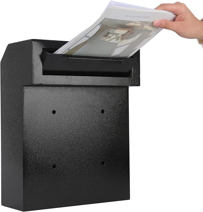 xydled Heavy Duty Mail Box with Key Lock, 15''x12''x6'', Locking Metal Mailbox Door Mounted, Through The Door Safe Locking Drop Box, Black