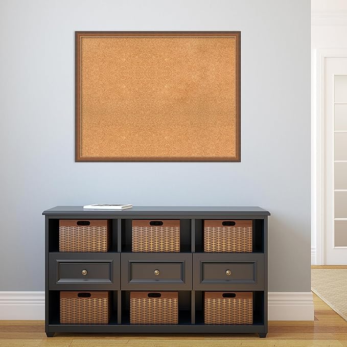Amanti Art Natural Cork Board for Wall, 30x38 Vision Board with Bronze Frame, Large Corkboard Office Decor for Home Organization, Modern Corkboard Pinboard to Display Items for Home Organization in