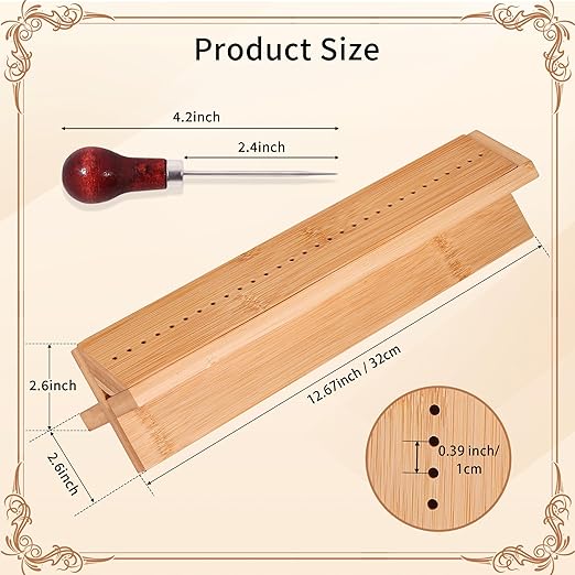 Bamboo Book Binding Cradle with an Awl, Wood Bookbinding Punching Cradle with Piercing Guide, Polished Smooth Surface, Sturdy and Durable, Easy to Use Guide