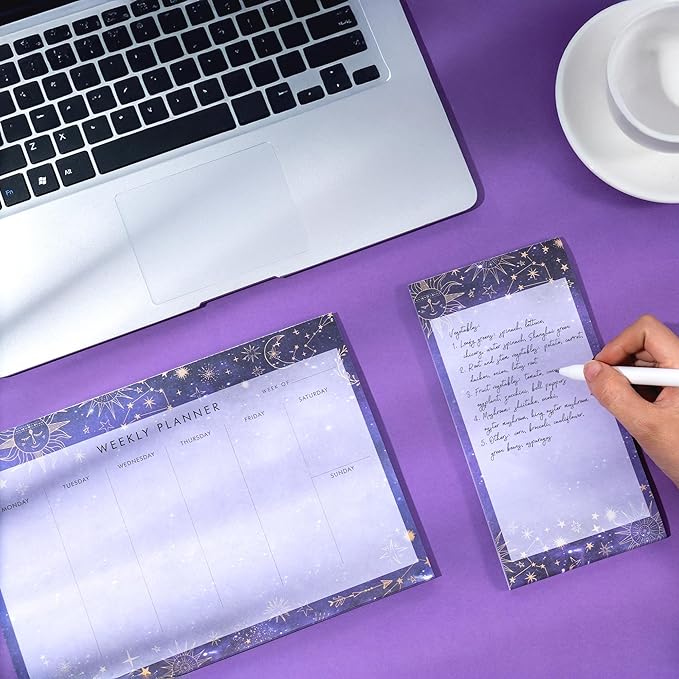 Undated Weekly Planner Notepad 10x7 To Do List Note Pad 52 Weekly Desk Planner Calendar Tear Off Daily Planning Pad for Work,School,Home,Ofiice Supplies, Matching Notepad,Purple