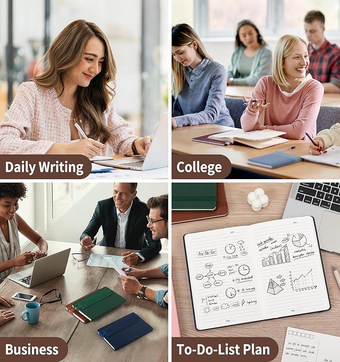 Lined Journal Notebook for Work, A5 Leather Notebook with Pen Holder, 100GSM/160 Pages Thick Paper, Daily Journals for Writing, School, Note Taking, Business, Travel, College Ruled